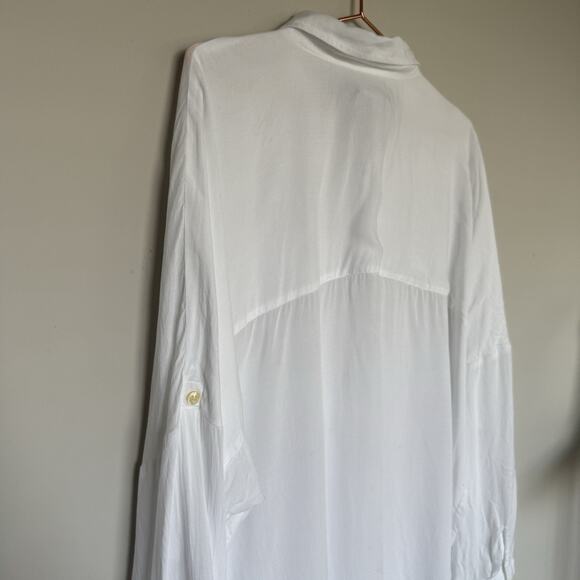 Lands End Womens Top L/XL White Sheer Button Down Roll Tab Sleeve Coastal Travel - Picture 6 of 7
